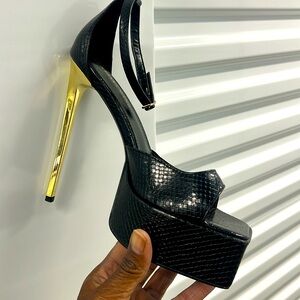 Azalea Wang Platform faux Python chrome heels ￼